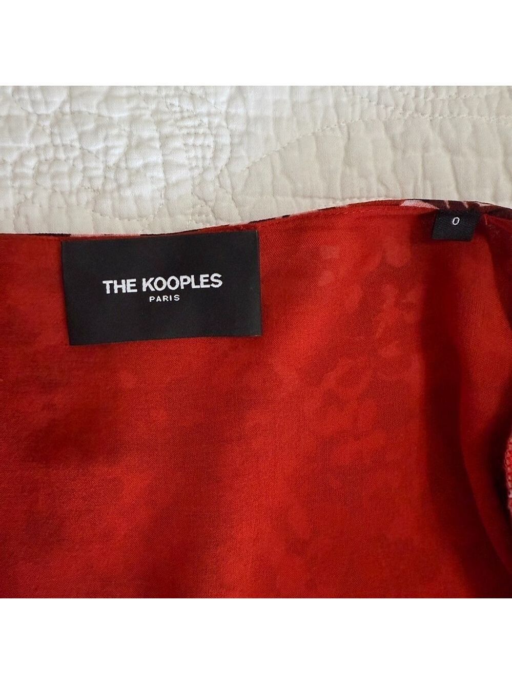 The Kooples Red Floral Long Sheer Sleeve Mini Wrap Dress Womens Size 0 Paris - Picture 8 of 15